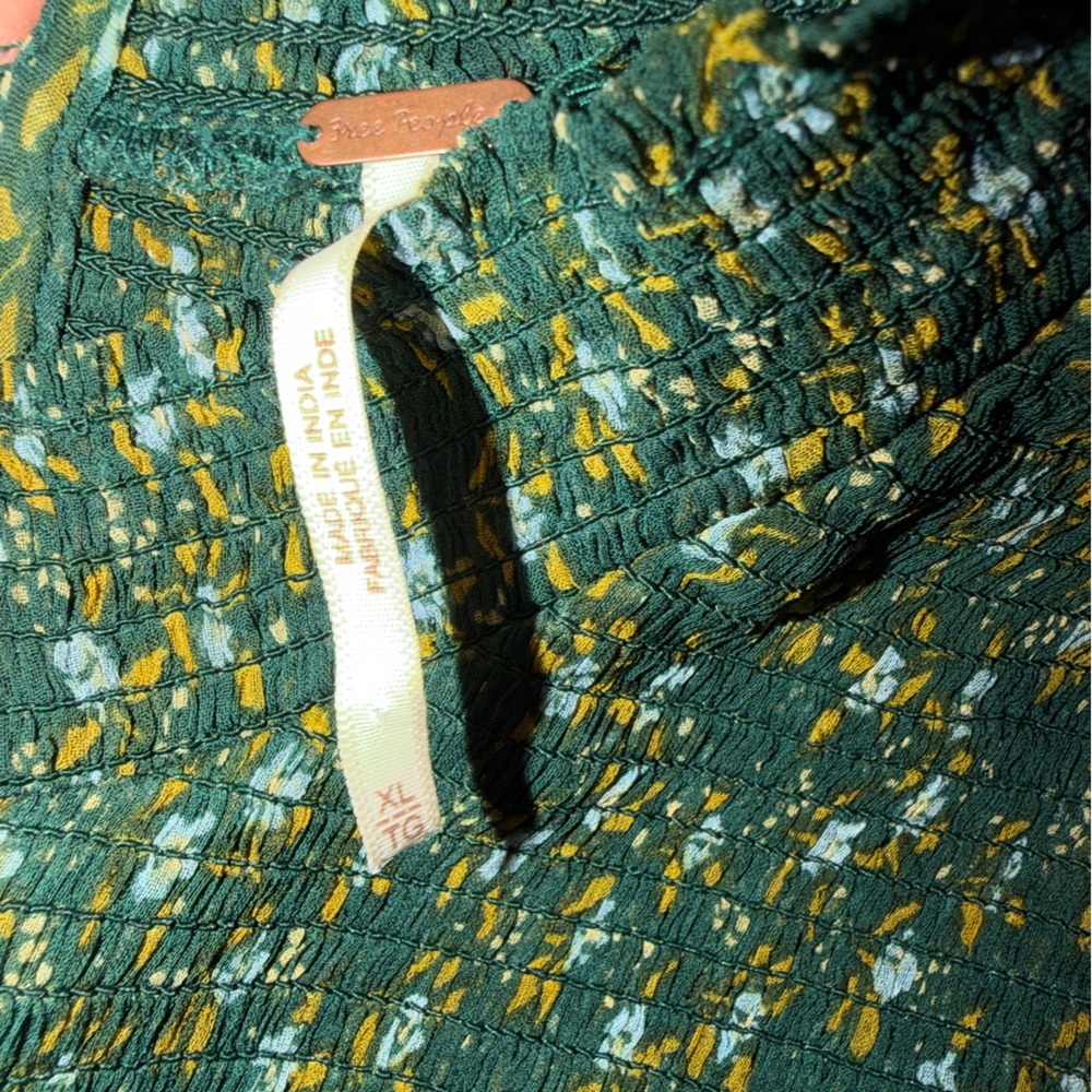 Free People Dark Green Floral Sheer Long-Sleeve Blouse - Picture 8 of 11